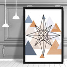 Star Abstract Multi Geometric Scandinavian Blue,Copper Poster