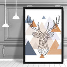 Stag Head Abstract Multi Geometric Scandinavian Blue,Copper Poster