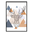 Stag Head Abstract Multi Geometric Scandinavian Blue,Copper Poster