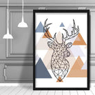 Stag Head Looking Right Abstract Multi Geometric Scandinavian Blue,Copper Poster