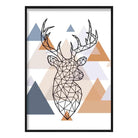 Stag Head Looking Right Abstract Multi Geometric Scandinavian Blue,Copper Poster