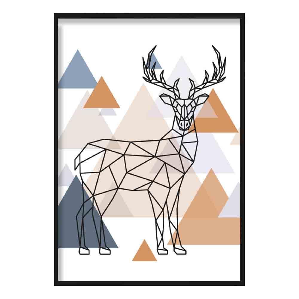 Stag Abstract Multi Geometric Scandinavian Blue,Copper Poster