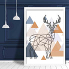 Stag Abstract Multi Geometric Scandinavian Blue,Copper Poster