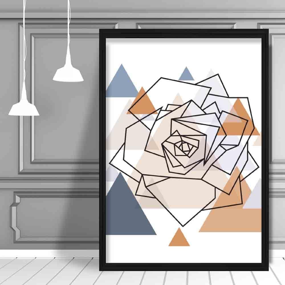 Rose Head Abstract Multi Geometric Scandinavian Blue,Copper Poster