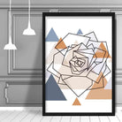Rose Head Abstract Multi Geometric Scandinavian Blue,Copper Poster