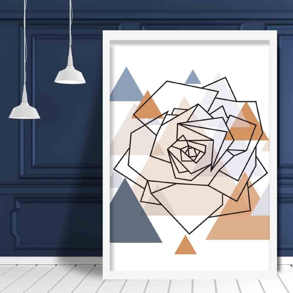 Rose Head Abstract Multi Geometric Scandinavian Blue,Copper Poster