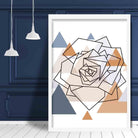 Rose Head Abstract Multi Geometric Scandinavian Blue,Copper Poster