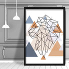 Lion Head Looking Left Abstract Multi Geometric Scandinavian Blue,Copper Poster