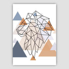 Lion Head Looking Left Abstract Multi Geometric Scandinavian Blue,Copper Poster