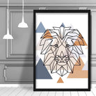 Lion Head Abstract Multi Geometric Scandinavian Blue,Copper Poster