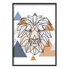 Lion Head Abstract Multi Geometric Scandinavian Blue,Copper Poster