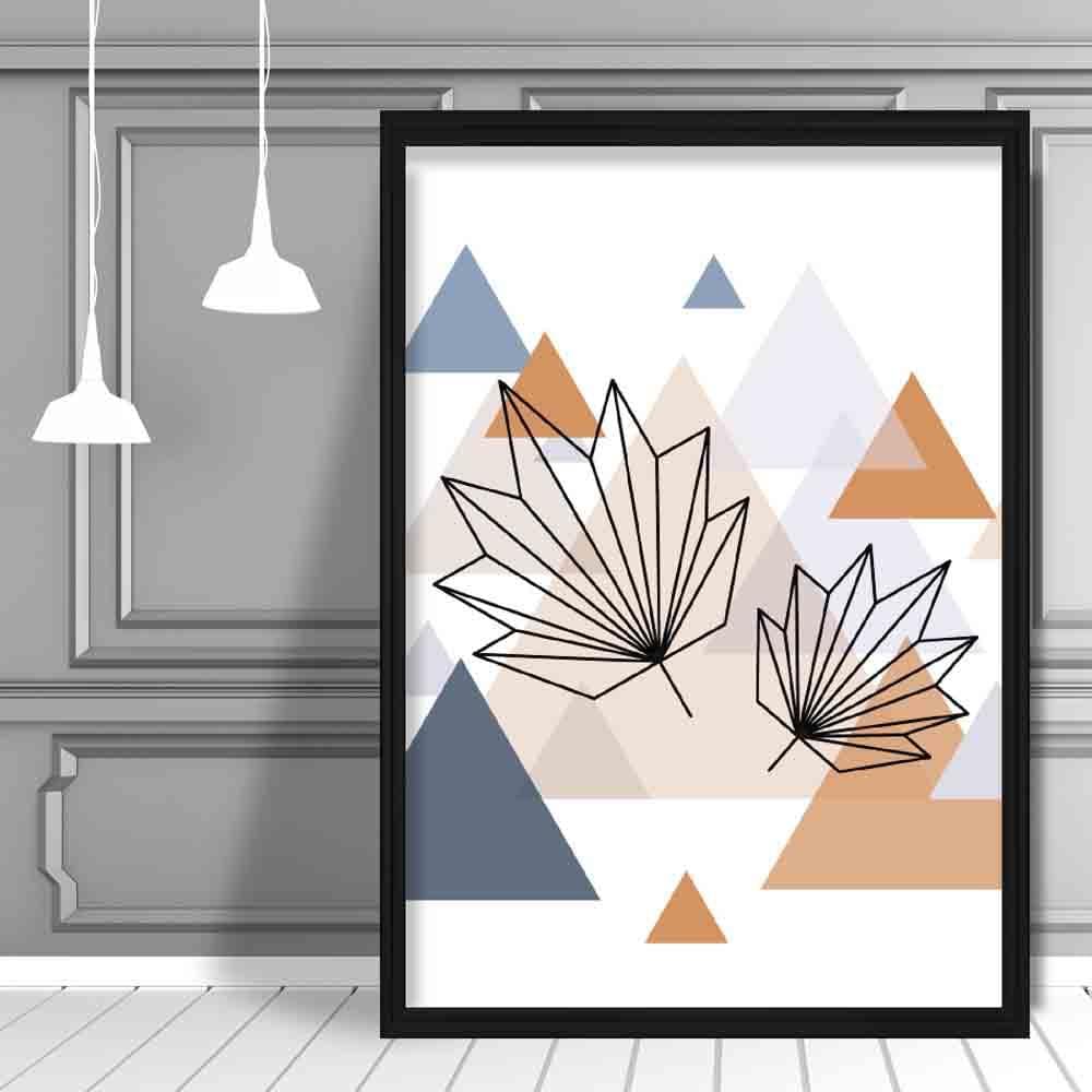 Tropical Leaves Abstract Multi Geometric Scandinavian Blue,Copper Poster