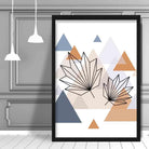 Tropical Leaves Abstract Multi Geometric Scandinavian Blue,Copper Poster