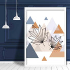 Tropical Leaves Abstract Multi Geometric Scandinavian Blue,Copper Poster