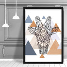 Giraffe Head Abstract Multi Geometric Scandinavian Blue,Copper Poster