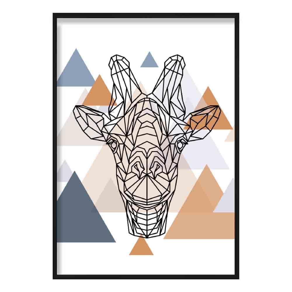 Giraffe Head Abstract Multi Geometric Scandinavian Blue,Copper Poster