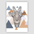 Giraffe Head Abstract Multi Geometric Scandinavian Blue,Copper Poster