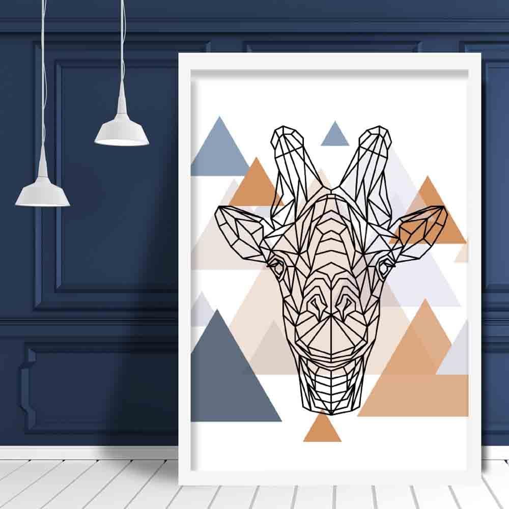 Giraffe Head Abstract Multi Geometric Scandinavian Blue,Copper Poster