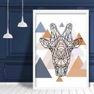 Giraffe Head Abstract Multi Geometric Scandinavian Blue,Copper Poster