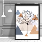 Peony Flower Abstract Multi Geometric Scandinavian Blue,Copper Poster