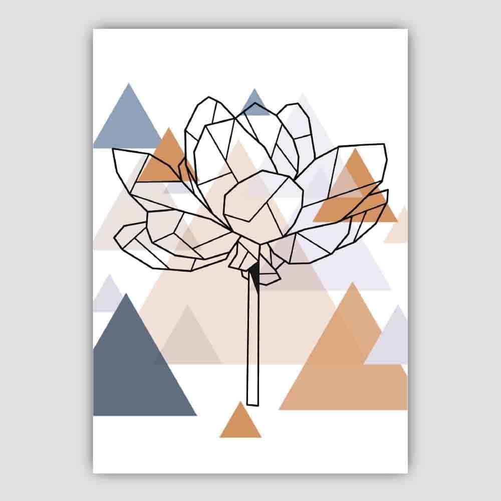 Peony Flower Abstract Multi Geometric Scandinavian Blue,Copper Poster