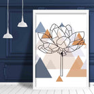 Peony Flower Abstract Multi Geometric Scandinavian Blue,Copper Poster