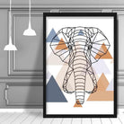 Elephant Head Abstract Multi Geometric Scandinavian Blue,Copper Poster