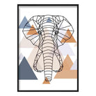 Elephant Head Abstract Multi Geometric Scandinavian Blue,Copper Poster