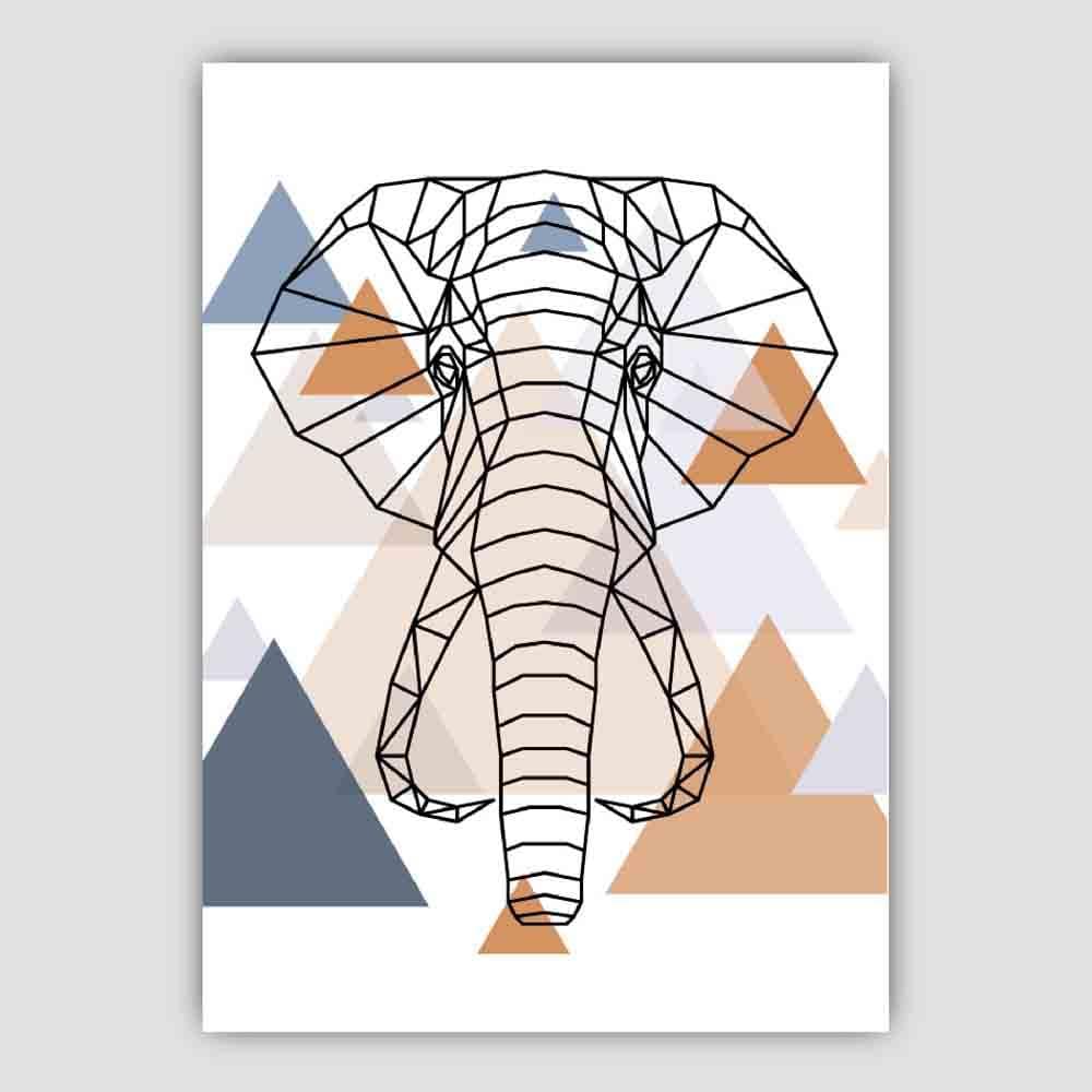 Elephant Head Abstract Multi Geometric Scandinavian Blue,Copper Poster