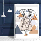 Elephant Head Abstract Multi Geometric Scandinavian Blue,Copper Poster
