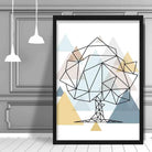 Tree Abstract Multi Geometric Scandinavian Blue,Yellow,Beige Poster