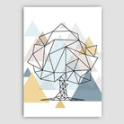 Tree Abstract Multi Geometric Scandinavian Blue,Yellow,Beige Poster