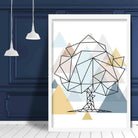 Tree Abstract Multi Geometric Scandinavian Blue,Yellow,Beige Poster