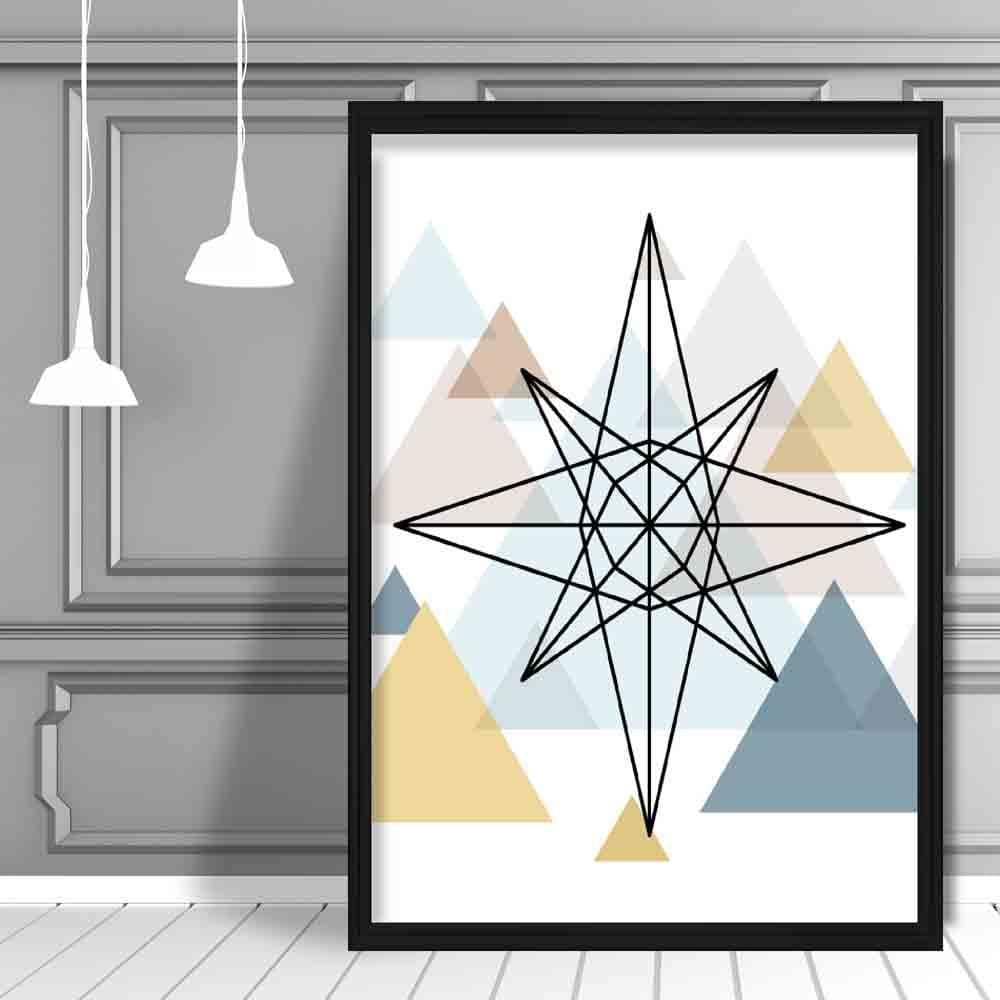 Star Abstract Multi Geometric Scandinavian Blue,Yellow,Beige Poster
