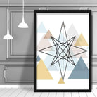 Star Abstract Multi Geometric Scandinavian Blue,Yellow,Beige Poster