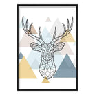 Stag Head Abstract Multi Geometric Scandinavian Blue,Yellow,Beige Poster