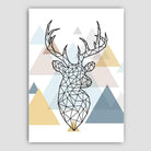 Stag Head Looking Right Abstract Multi Geometric Scandinavian Blue,Yellow,Beige Poster