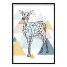 Deer Abstract Multi Geometric Scandinavian Blue,Yellow,Beige Poster