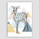 Deer Abstract Multi Geometric Scandinavian Blue,Yellow,Beige Poster