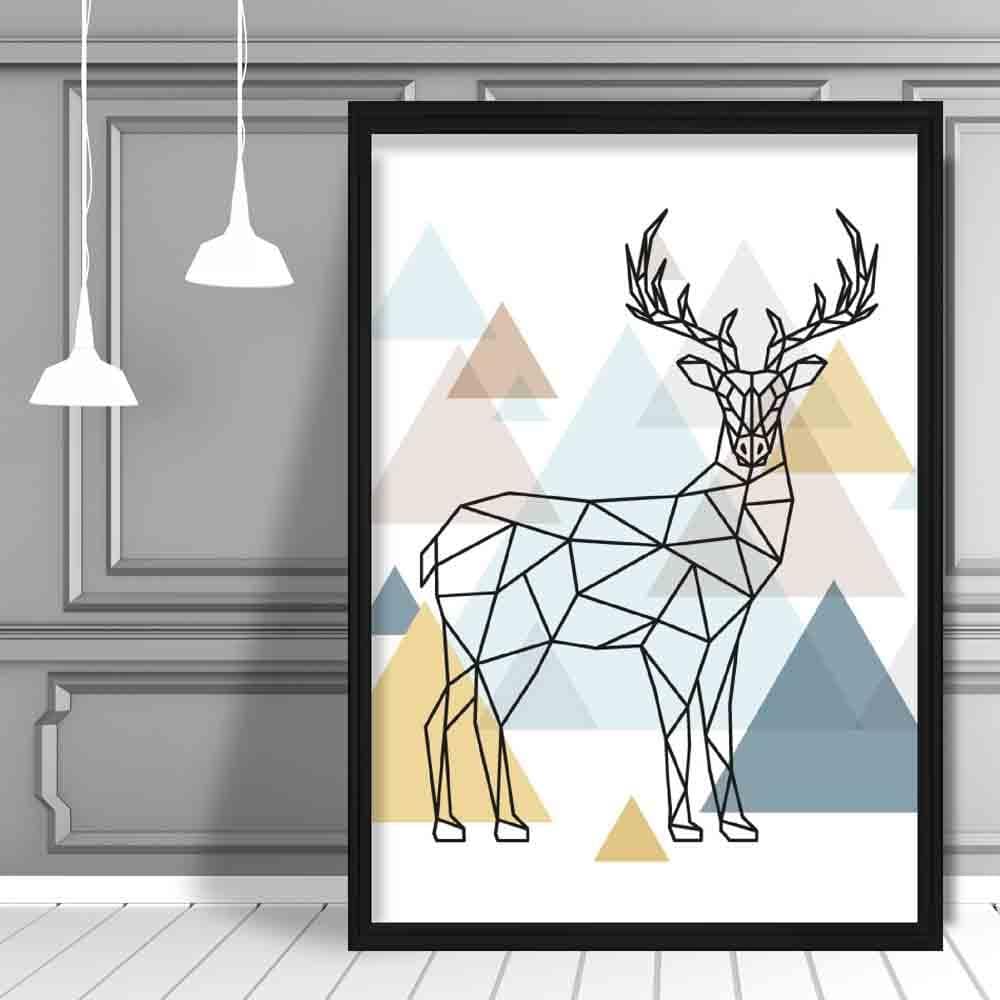 Stag Abstract Multi Geometric Scandinavian Blue,Yellow,Beige Poster