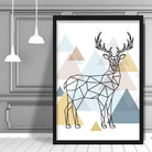 Stag Abstract Multi Geometric Scandinavian Blue,Yellow,Beige Poster