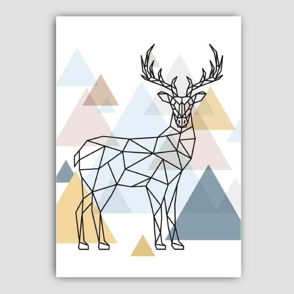 Stag Abstract Multi Geometric Scandinavian Blue,Yellow,Beige Poster