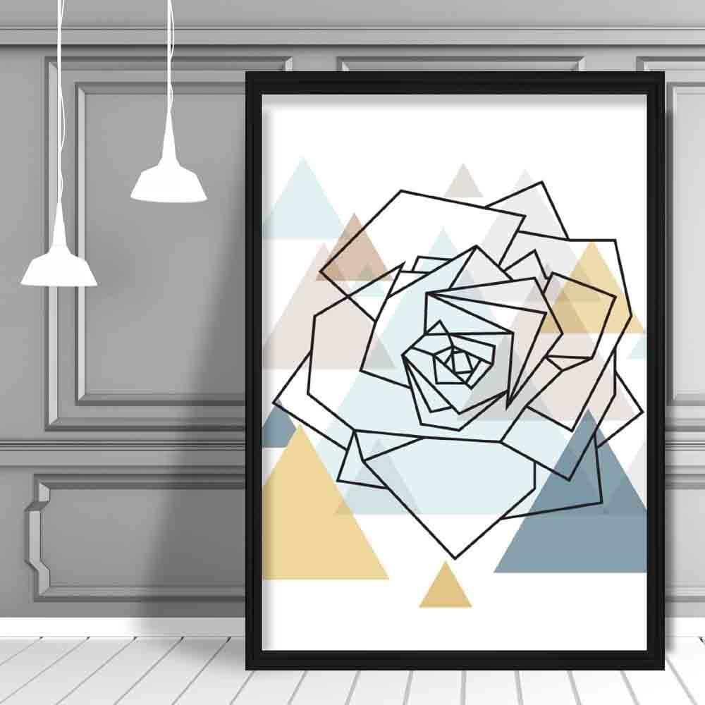 Rose Head Abstract Multi Geometric Scandinavian Blue,Yellow,Beige Poster