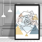 Rose Head Abstract Multi Geometric Scandinavian Blue,Yellow,Beige Poster