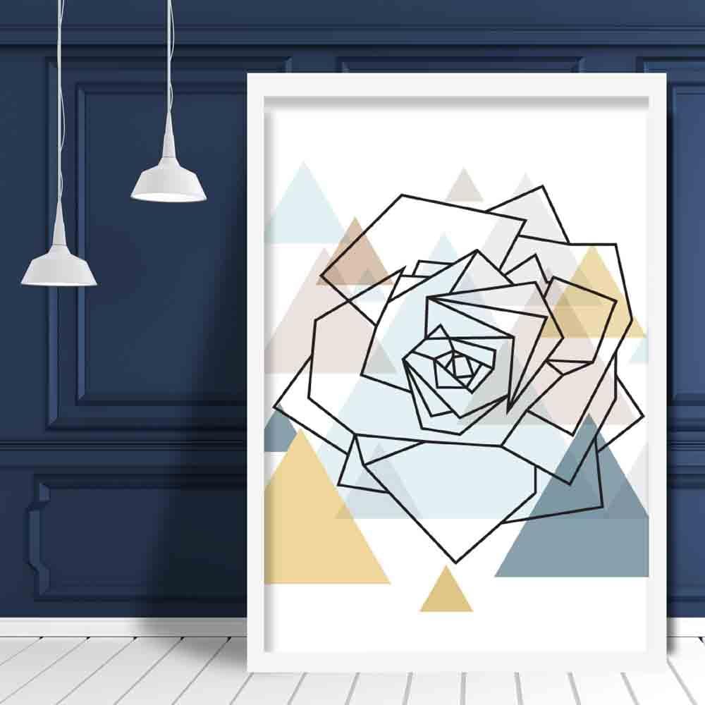 Rose Head Abstract Multi Geometric Scandinavian Blue,Yellow,Beige Poster