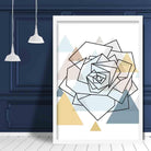 Rose Head Abstract Multi Geometric Scandinavian Blue,Yellow,Beige Poster