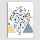 Lion Head Looking Left Abstract Multi Geometric Scandinavian Blue,Yellow,Beige Poster