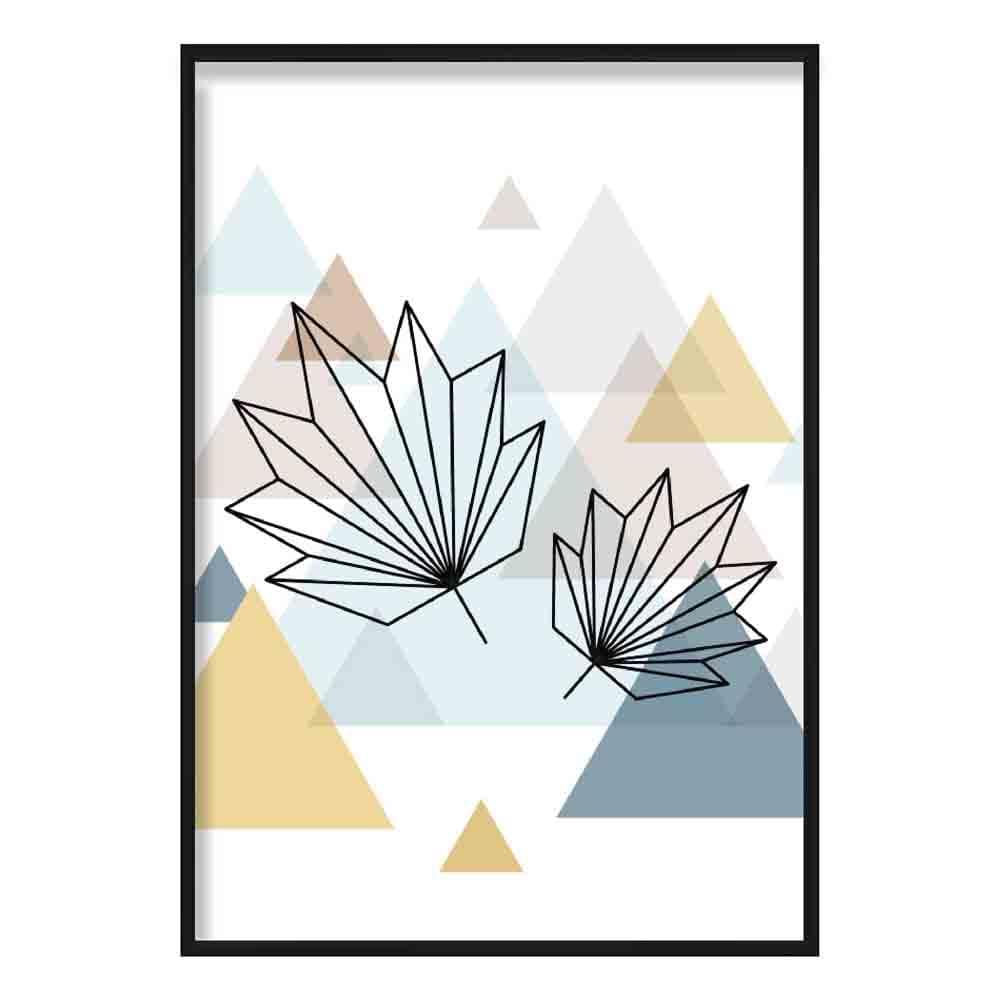 Tropical Leaves Abstract Multi Geometric Scandinavian Blue,Yellow,Beige Poster