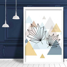 Tropical Leaves Abstract Multi Geometric Scandinavian Blue,Yellow,Beige Poster