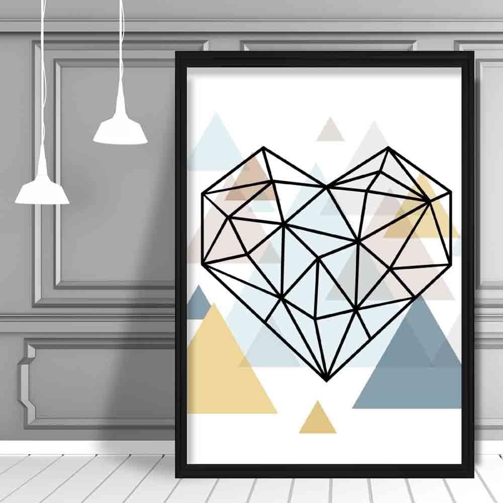 Heart Abstract Multi Geometric Scandinavian Blue,Yellow,Beige Poster